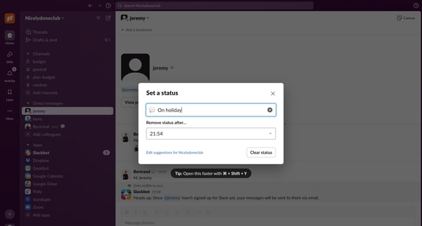 jeremy DM - Nicelydoneclub - 1 new item - Slack screen
