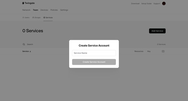 Services | Twingate Admin screen