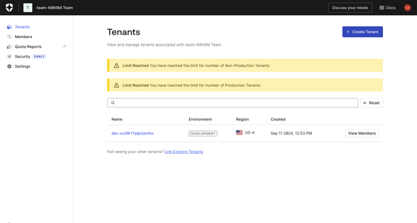 Teams - Tenants screen