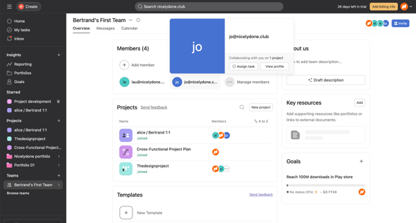 ● Bertrands First Team Team - Asana screen