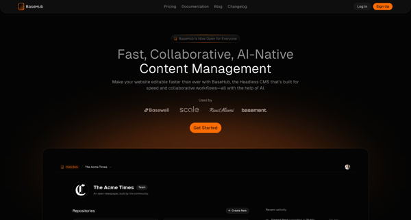 Fast, Collaborative, AI-Native Content Management — BaseHub screen
