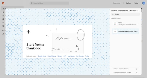 Coda | Docs screen