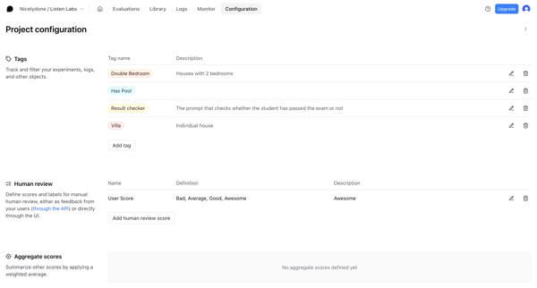 Configuration - Listen Labs - Braintrust screen