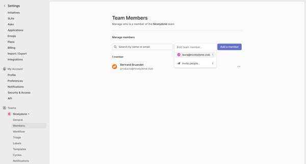 Team members screen