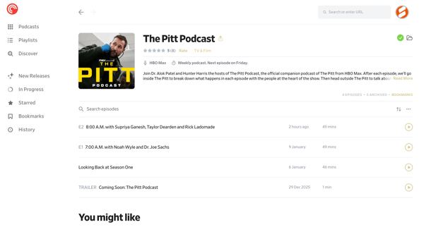 The Pitt Podcast - Pocket Casts screen
