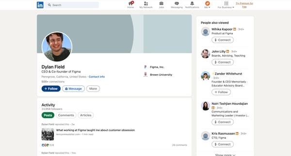Dylan Field | LinkedIn screen