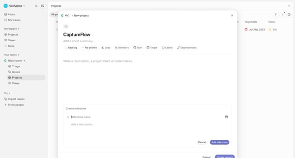 Nicelydone › Projects screen
