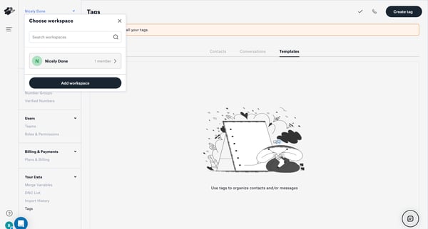Tags screen