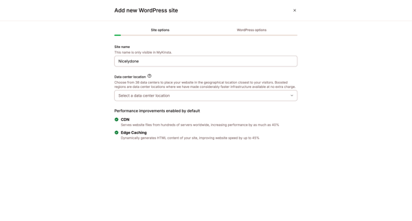 WordPress sites - MyKinsta screen