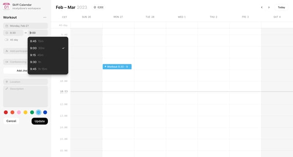 Skiff – Calendar screen