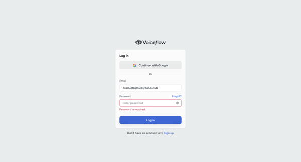 Voiceflow | Log In to your Account screen