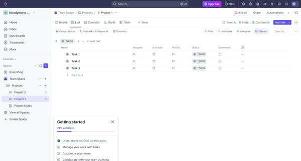 Project 1 | Nicelydone Workspace 01 List screen