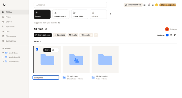 Files - Dropbox screen