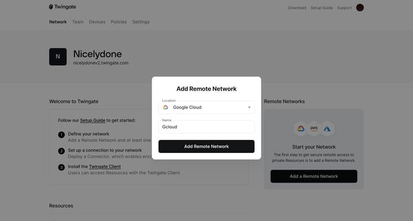Networks | Twingate Admin screen