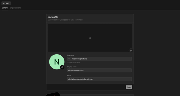 Account settings screen