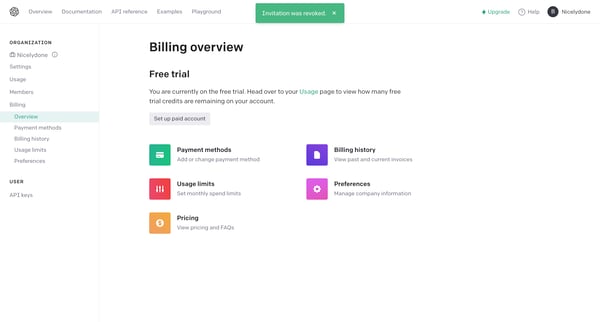 Billing overview - OpenAI API screen