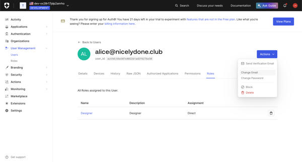 User Details screen