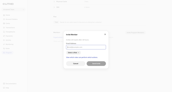 Lithic - Program Settings screen