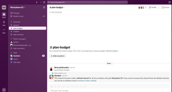 plan-budget Channel - Nicelydone 01 - Slack screen