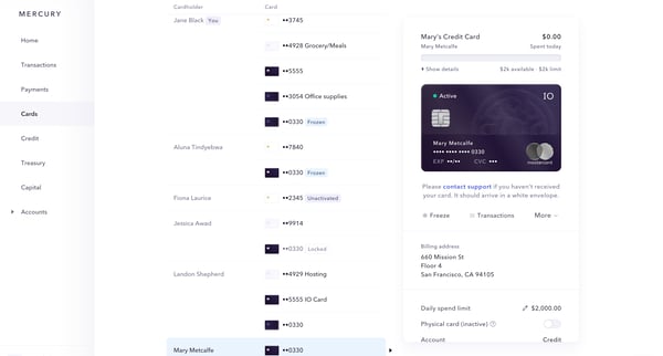 Mercury | Banking for startups screen