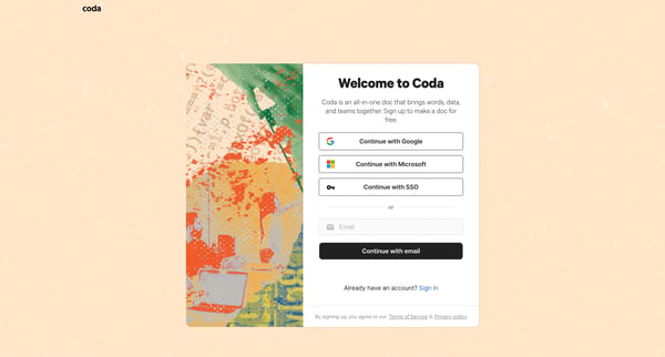 Coda | Welcome to Coda screen