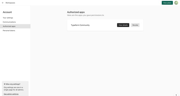 Typeform - Account screen