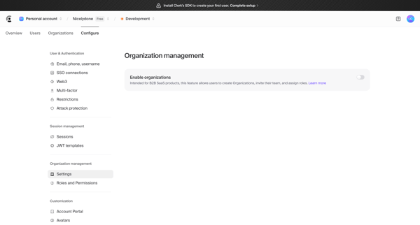 Dashboard | Clerk.com screen