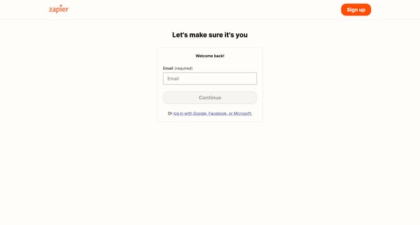 Login | Zapier screen