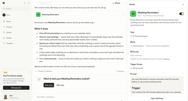 Meeting Reminder Automation screen