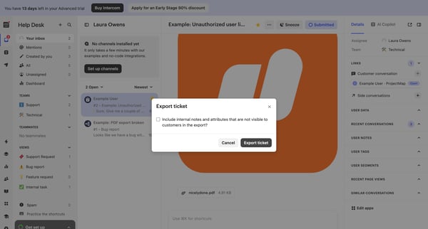 Example Unauthorized user license charge | Help Desk  Nicelydone screen