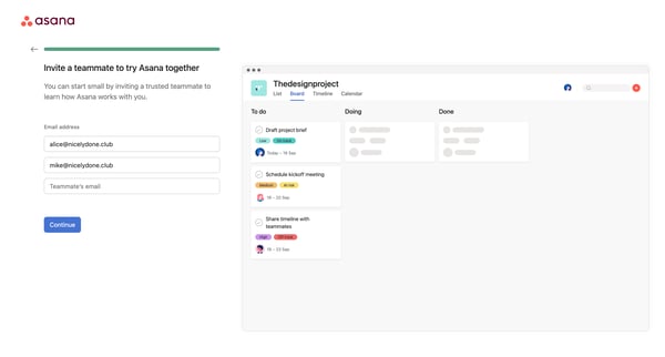 Set up your account - Asana screen
