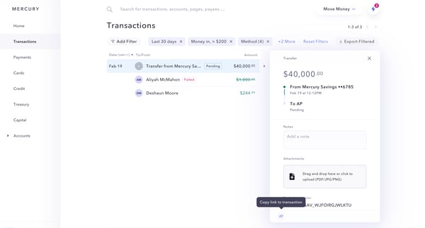 Mercury | Banking for startups screen