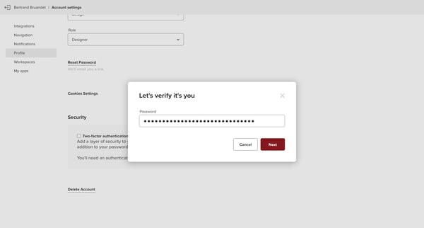 Account settings • MURAL screen