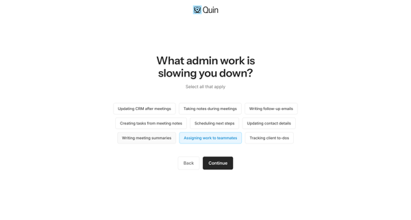 Get Started | Quin screen