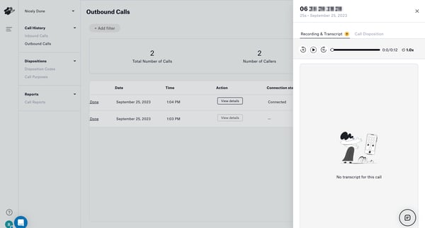 Outbound Calls screen