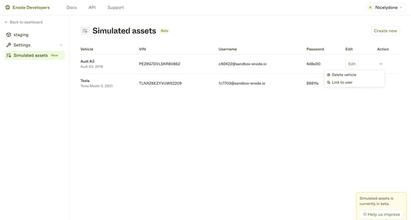 Enode Developers screen