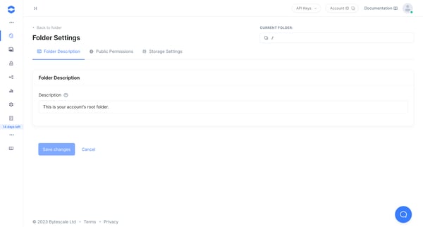 Folder Settings | Bytescale screen