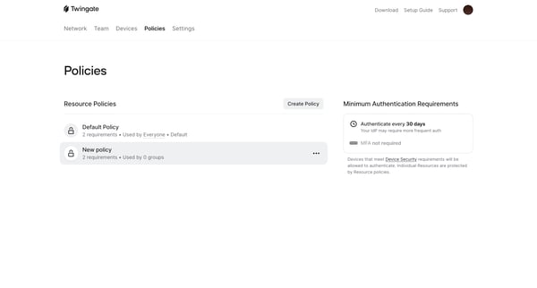 Policies | Twingate Admin screen
