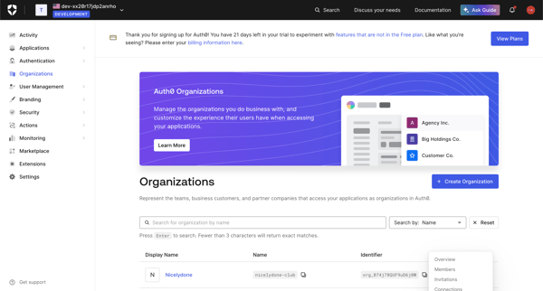 List Organizations screen