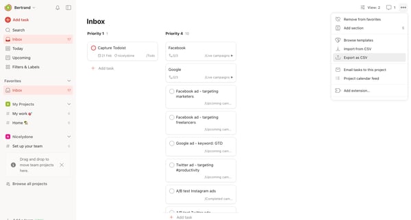 Inbox – Todoist screen