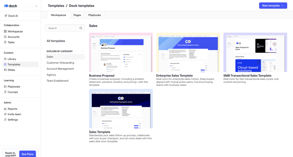 Dock Workspace Templates · Dock screen