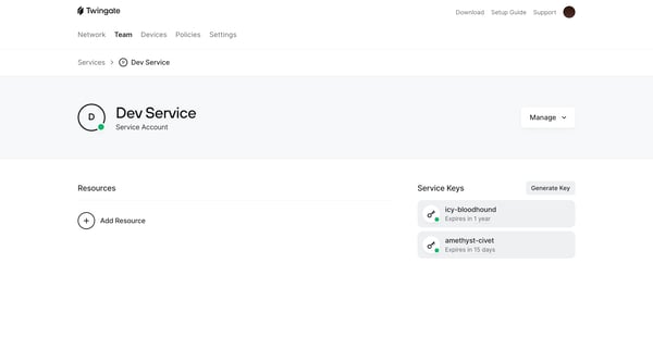 Dev Service | Twingate Admin from Twingate