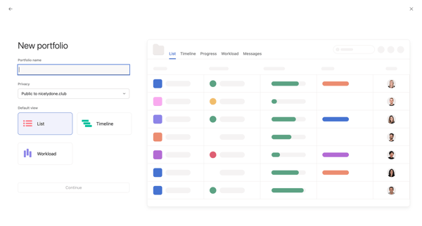 New dashboard - Asana screen
