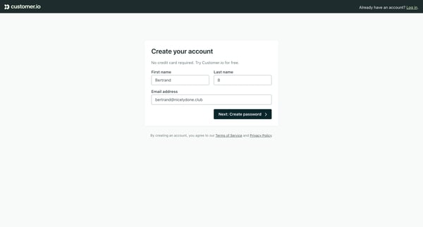 Customer.io screen
