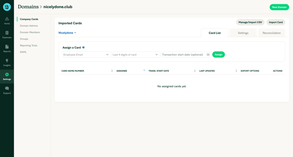 Expensify - Domains - Company Cards screen