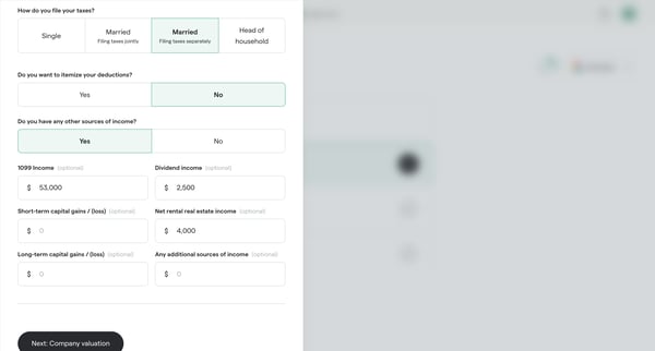 Equity Planner | Secfi screen