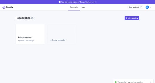 Specify · Repositories screen