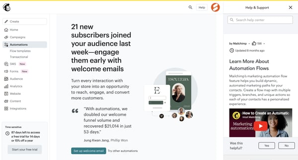 Automations | Mailchimp screen