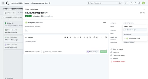 Review homepage · release plan summer 2023 screen