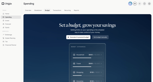 Origin Financial screen